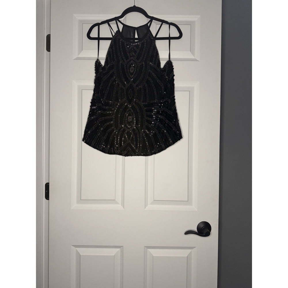 Parker Sleeveless Tank Top Black W Beaded Embellishments Large Nwt 89.99